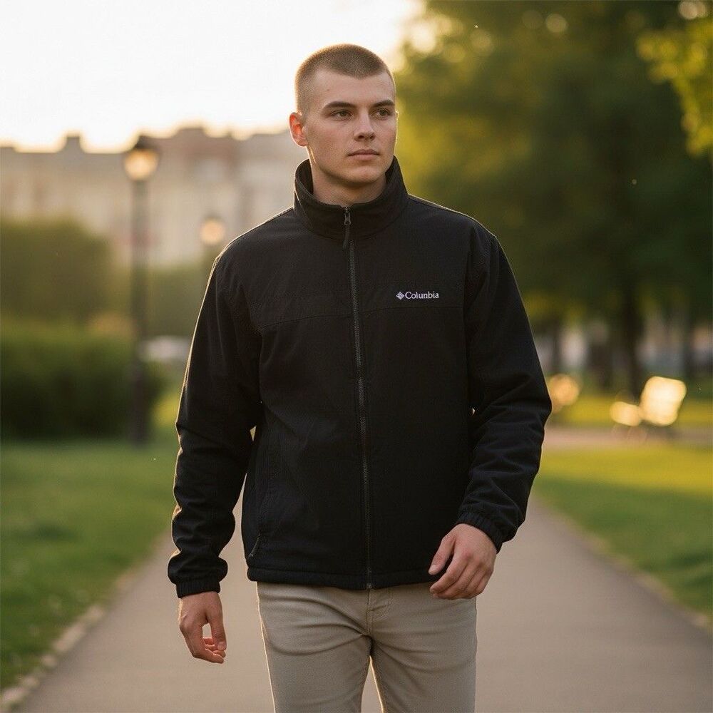 Columbia Mens Black Ascender Water Resistant Softshell Jacket Fleece Lined Sz XL